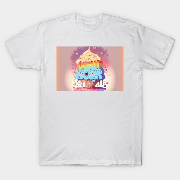 Cake Caricature - January 1st - Yearlong Psychedelic Cute Cakes Collection - Birthday Party - Delicious Dripping Paint, Bright Colors, and Big Adorable Smiles T-Shirt by JensenArtCo